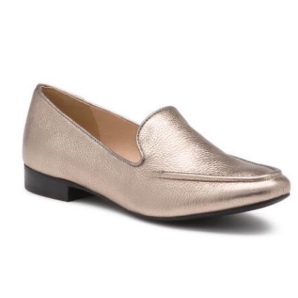 Karl Lagerfeld Paris Brynn Metallic Gold Leather Loafers Sz 6.5 Chic